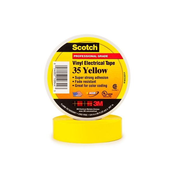 3M 3/4'' x 66' Yellow 3M 35 Electrical Tape, 100PK BUY00012389 - main